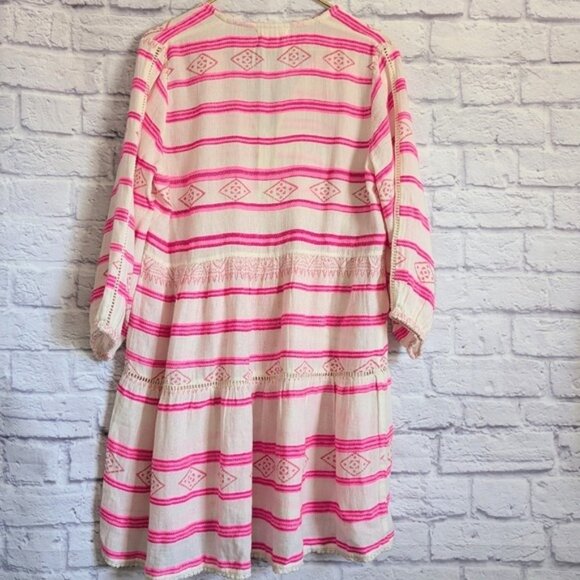 Aspiga Sophia Embroidered Cotton Dress M Pink Striped Boho Bohemian Vacation - Picture 4 of 6